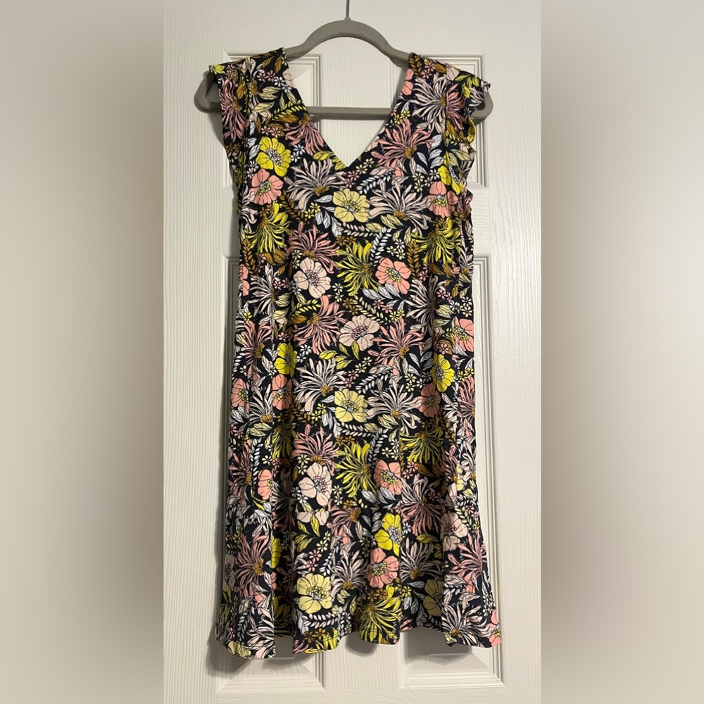 🆕 LOFT Black Floral Dress w/ Pink & Yellow Blooms. Size Small Petite. $65 MSRP